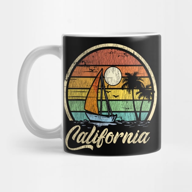 California  Vintage Distressed Sailboat Sailing by kimmygoderteart